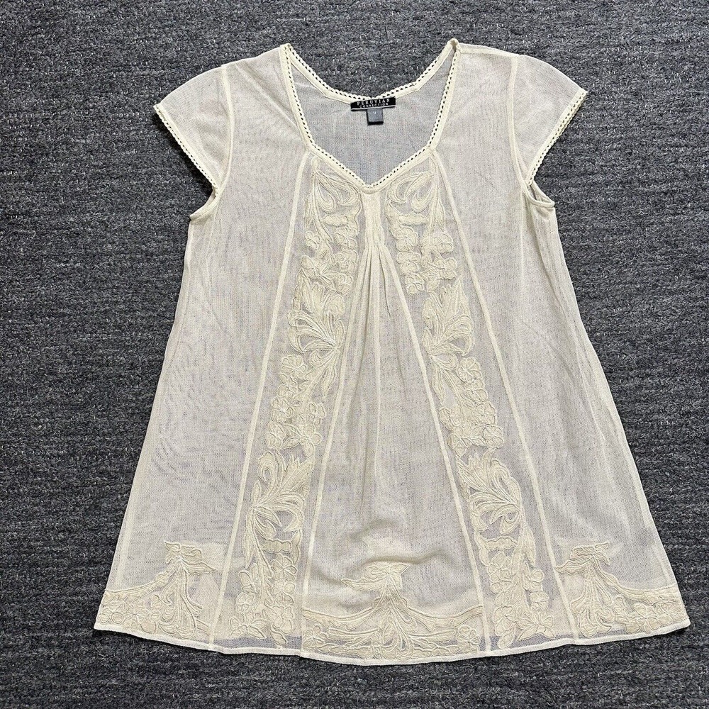 Peruvian Connection Cream Lace Manon A-line Tunic Top | M as new